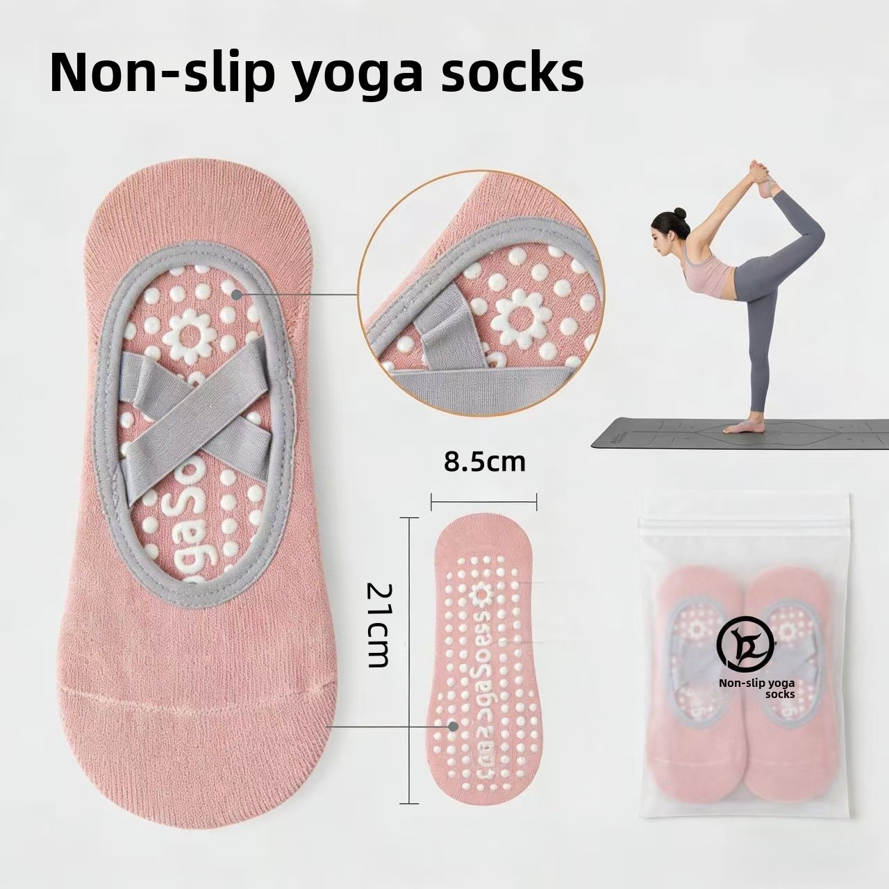 Pilates Yoga Ballet - ถุงเท้าโยคะสำหรับผู้หญิง ซิลิโคนกันลื่น ถุงเท้าบัลเลต์ พิลาทิส ถุงเท้าโยคะแบบไม่มีส้น ระบายอากาศได้ดี