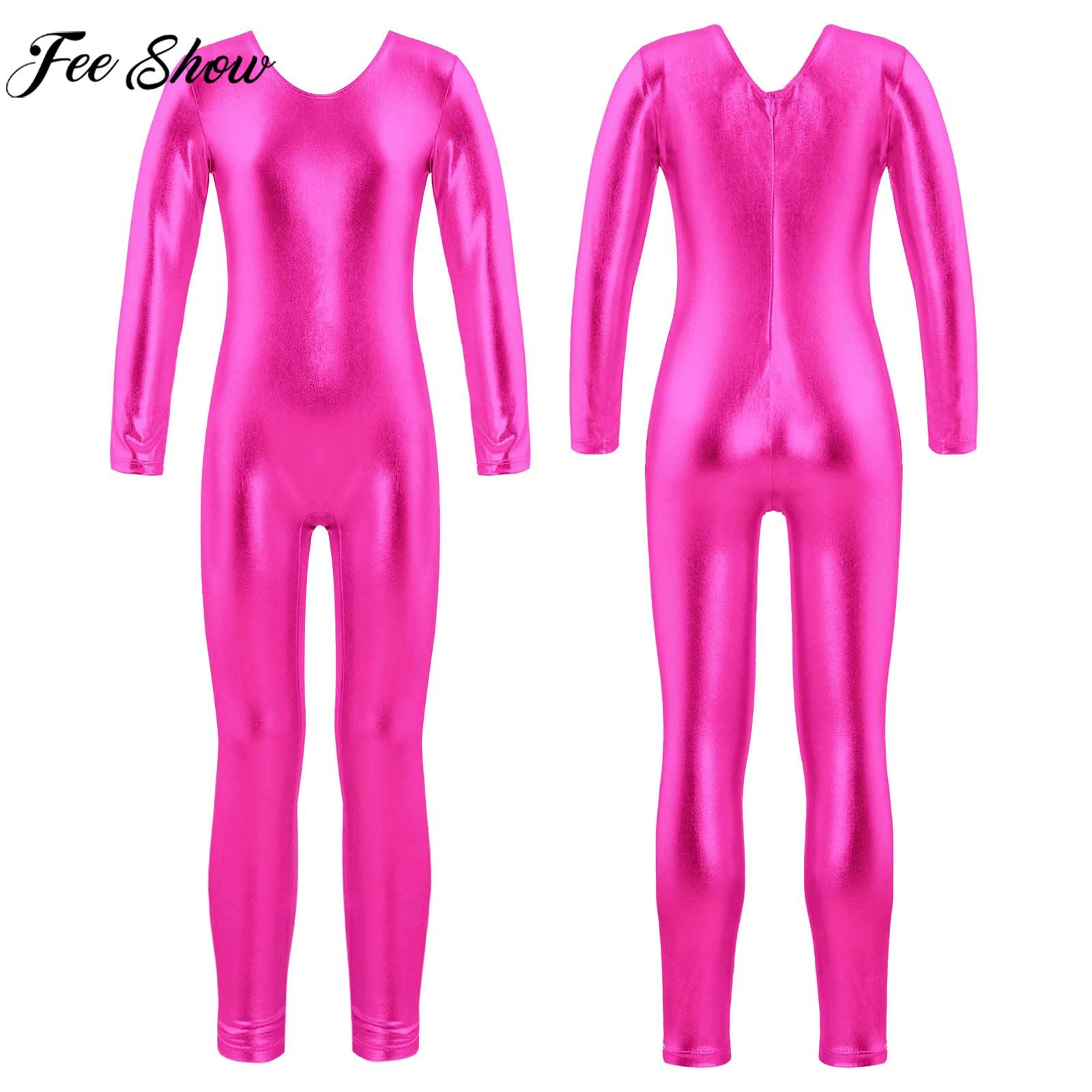 Pilates Yoga Ballet - สาวแขนยาวซิป Bronzing ผ้าเต้นรํา Jumpsuit บัลเล่ต์ยิมนาสติก Leotard