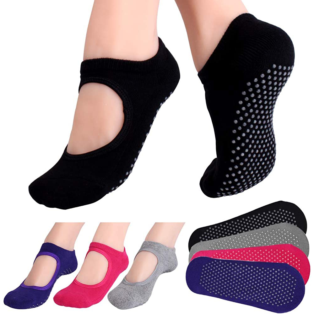 Pilates Yoga Ballet - Backless Non-SLIP ฟิตเนสพิลาทิสถุงเท้าผ้าฝ้ายผู้หญิงกีฬาโยคะถุงเท้าบัลเล่ต์เต้นรํารองเท้าแตะ Barefoot ถุงเท้าออกกําลังกายสําหรับ GYM